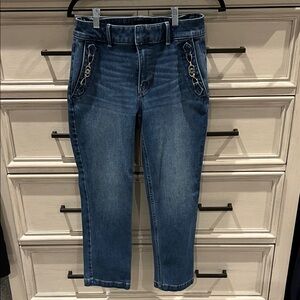 White House Black Market Blue Cropped Jeans with Chain Accent - 4S